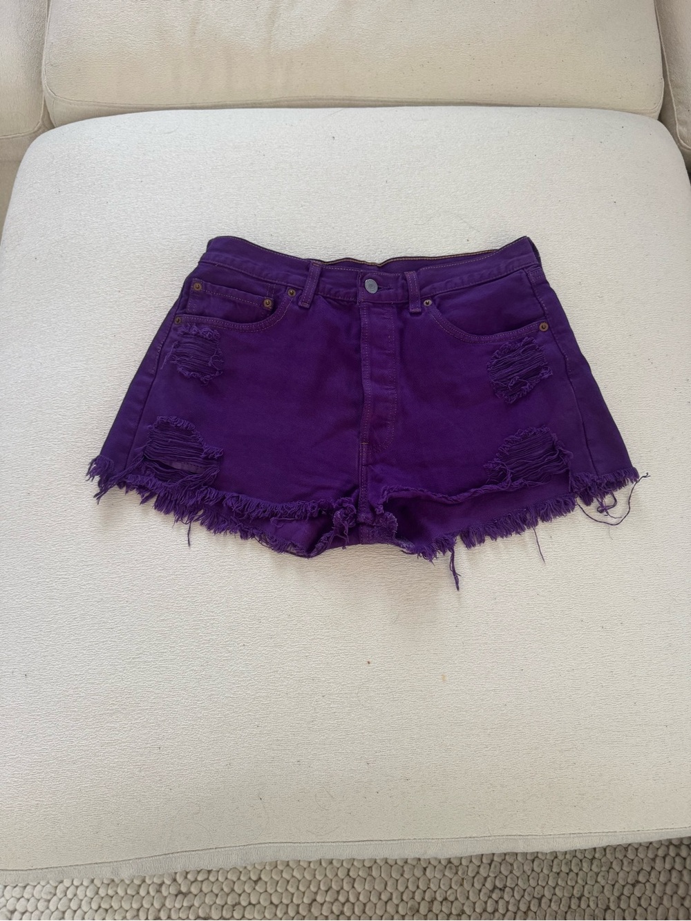 Levi’s Purple High Rise Distressed Cutoff Cheeky Denim Shorts Size 30